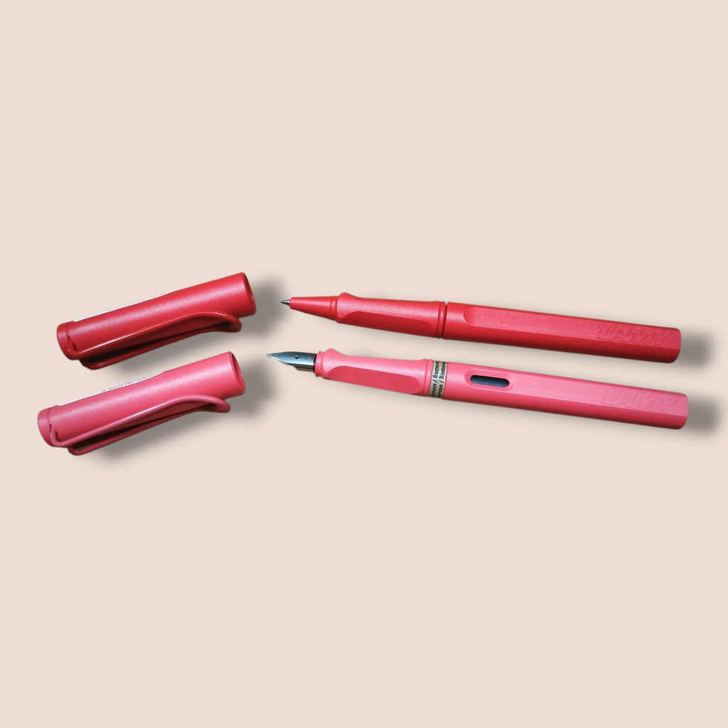 Lamy - Safari Füller sunset und Tintenroller strawberry