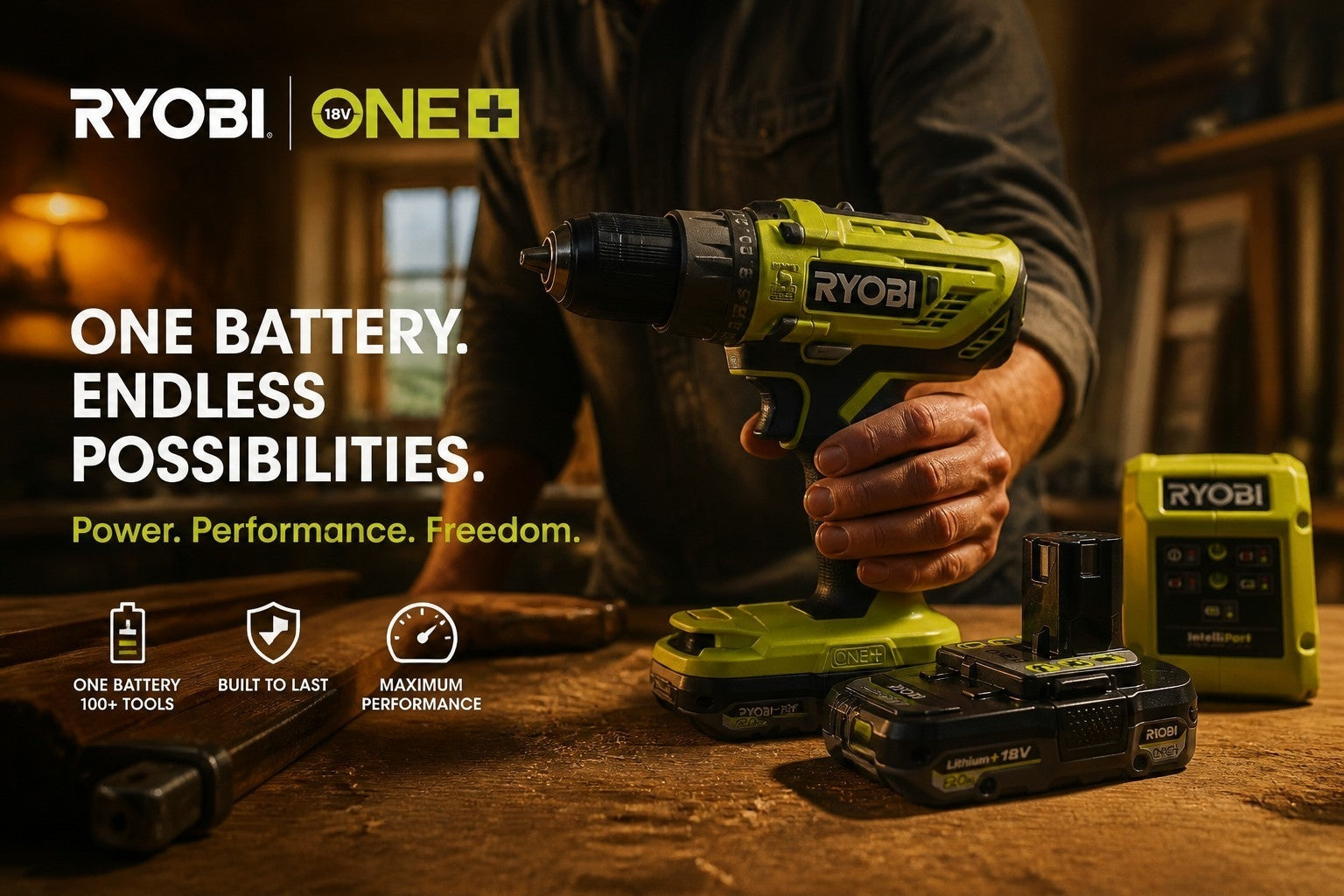 Ryobi - Akku-Schlagbohrschrauber 18V R18PD32-1C20G